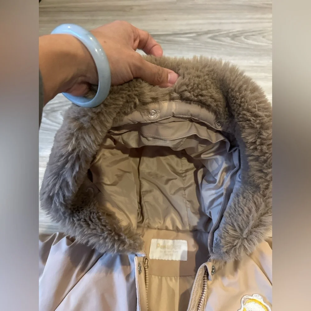 Paw Paw Baby Hooded Winter Coat Beige Teddy Bear Patch Size‎ 100 (18–24M)